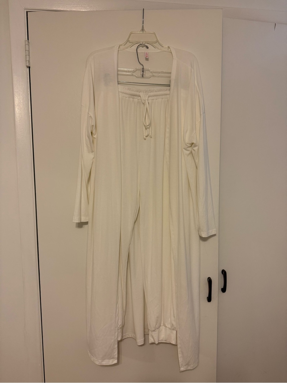 Women's Cream Long Sleeve Lounge Robe & Pants Set